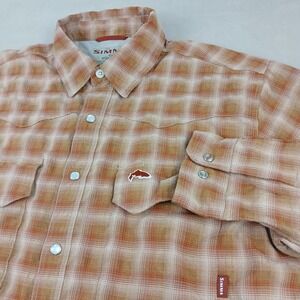 Simms Cor3 Medium Mens Shirt Western Snap Seersucker Style 22x28